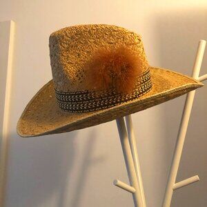 ROPER COWBOY HAT STRAW WITH FEATHER BAND SIZE LARGE L NWOT
